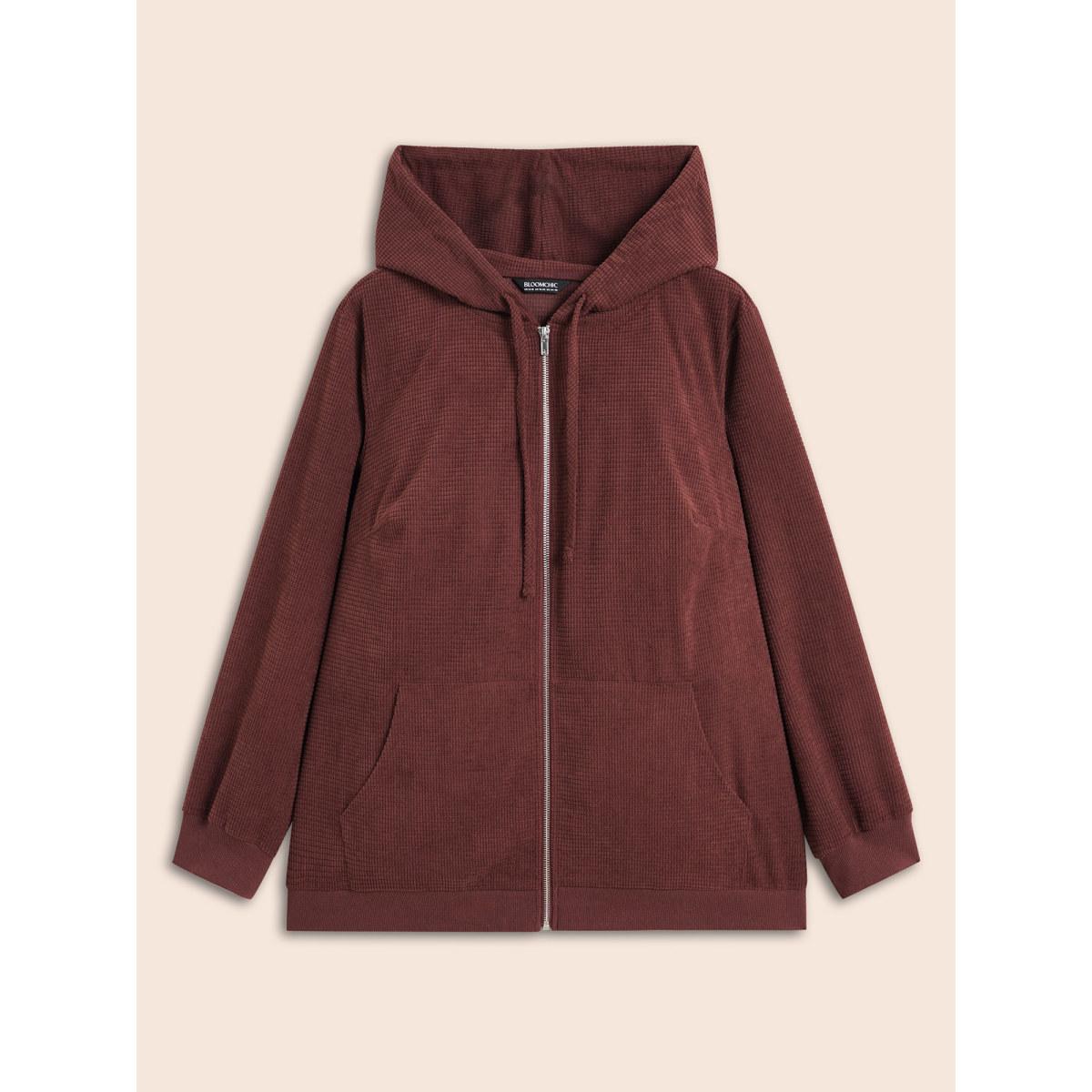 Plus Size Solid Corduroy Hooded Drawstring Sweatshirt Women Scarlet Casual Texture Hooded Everyday Sweatshirts BloomChic 14-16/1X Product Image