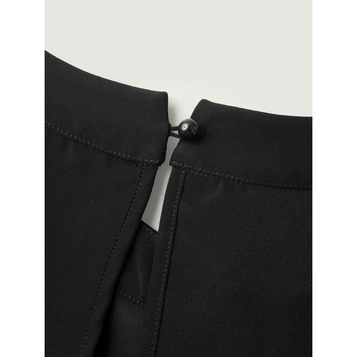 Plus Size Black Solid Twist Neck Slit Blouse Women Cap Sleeve Asymmetrical Neck Work Blouses BloomChic 26/4X Product Image