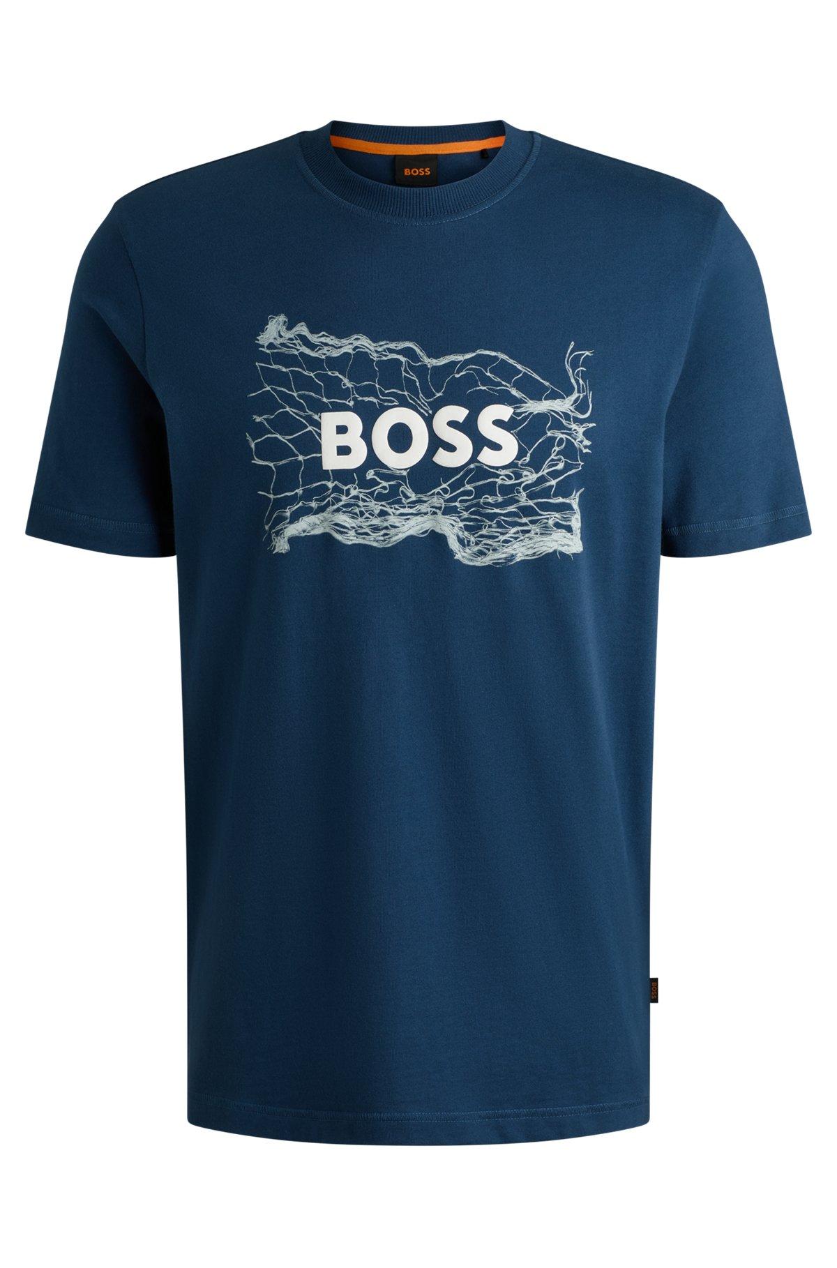 BOSS - Cotton-jersey T-shirt with logo artwork - Light Blue Product Image