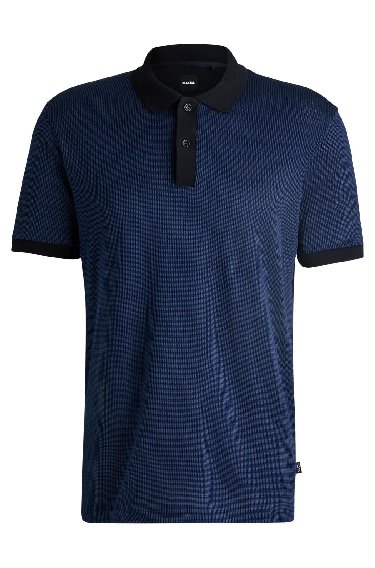 BOSS Structured-Cotton Polo Shirt With Solid Trims Product Image