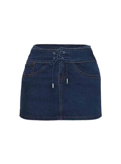Popular Low Rise Mini Skirt Mid Blue Wash Product Image
