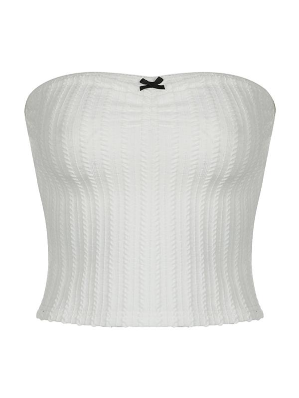Solid Textured Bow Bandeau Top Product Image