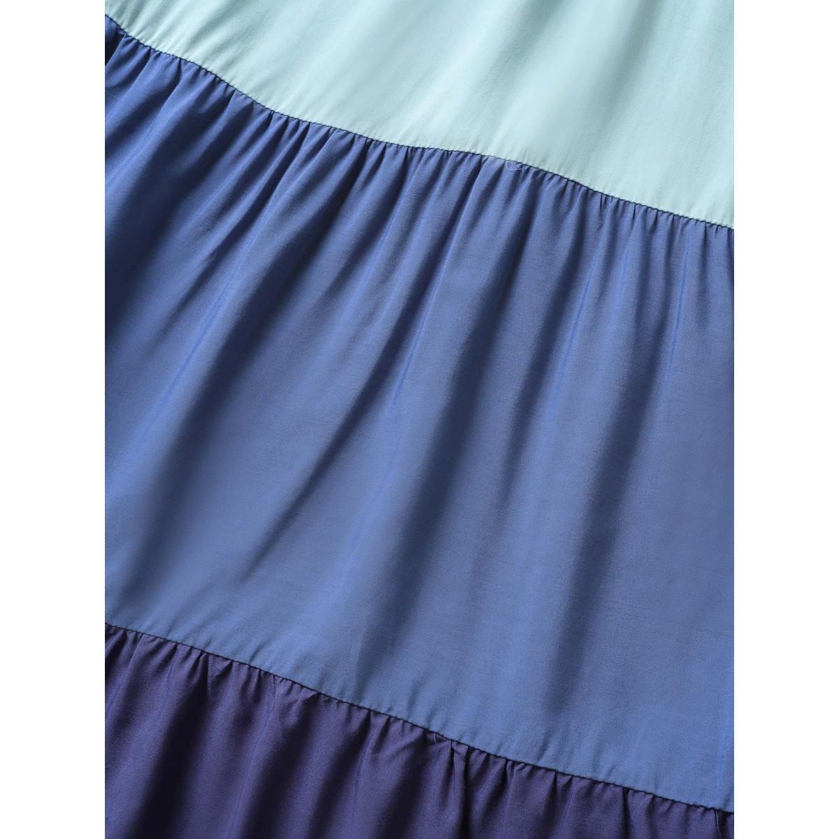 Plus Size Supersoft Essentials Colorblock Contrast Gathered Dress Multicolor Women Casual Contrast Square Neck Short sleeve Curvy Midi Dress BloomChic 12/L Product Image