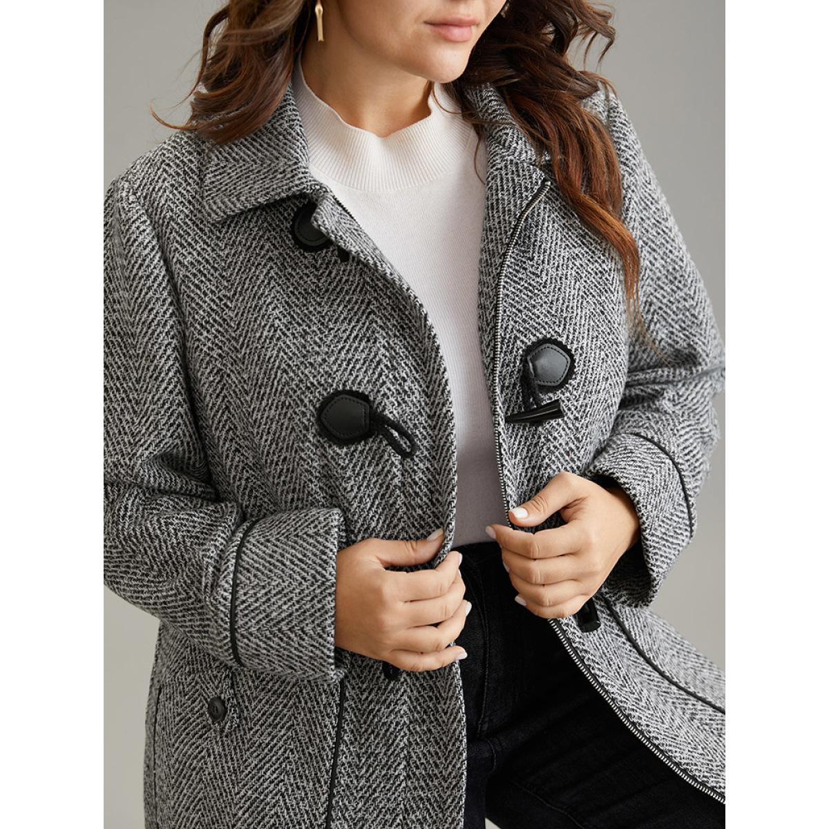 Plus Size Duffle Button Zipper Pocket Tweed Coat Women DimGray Casual Texture Ladies Dailywear Winter Coats BloomChic 18-20/2X Product Image
