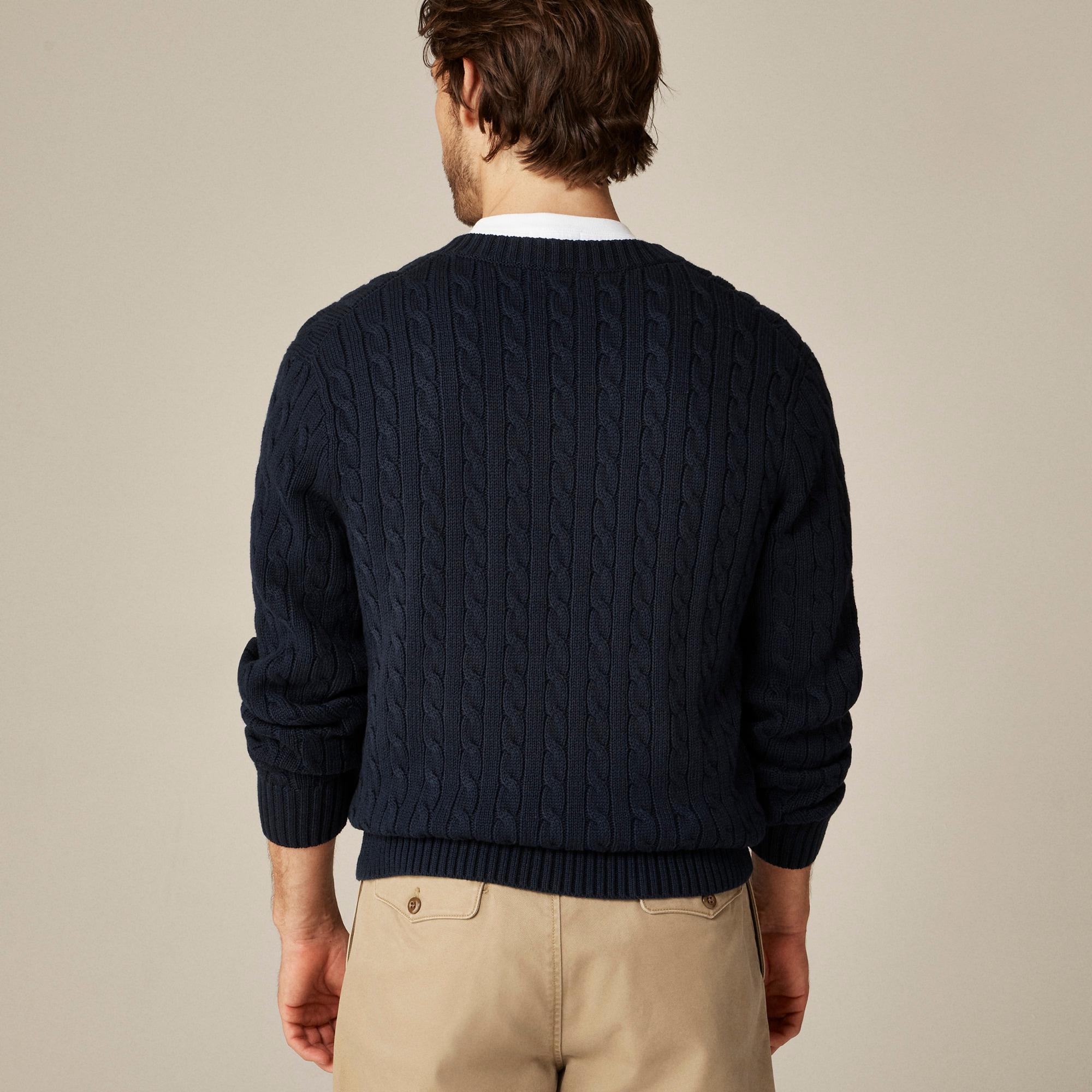 Cotton cable-knit V-neck sweater Product Image