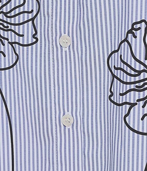 Charlie B. Woven Striped Floral Point Collar 3/4 Sleeve Blouse Product Image