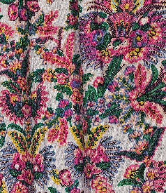 Intro Crinkle Gauze Floral Embroidered Printed Square Neck Short Flutter Sleeve Top Product Image