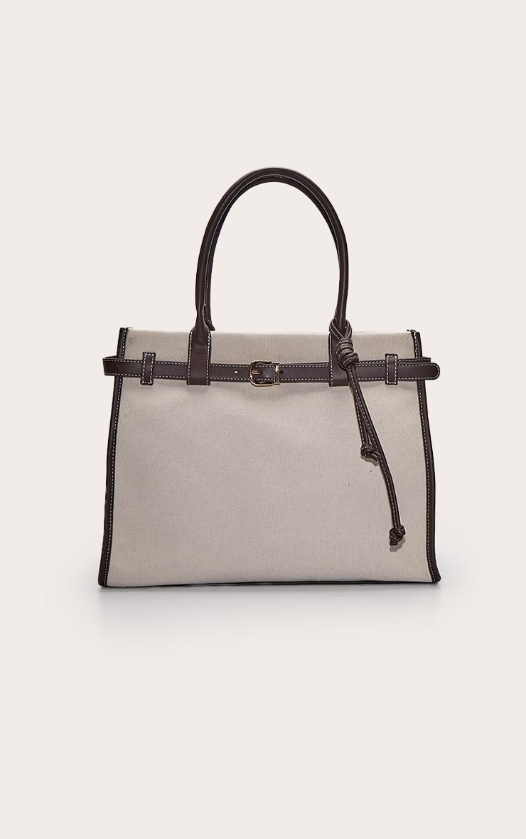 Natural Canvas Contrast Handle Handbag Product Image