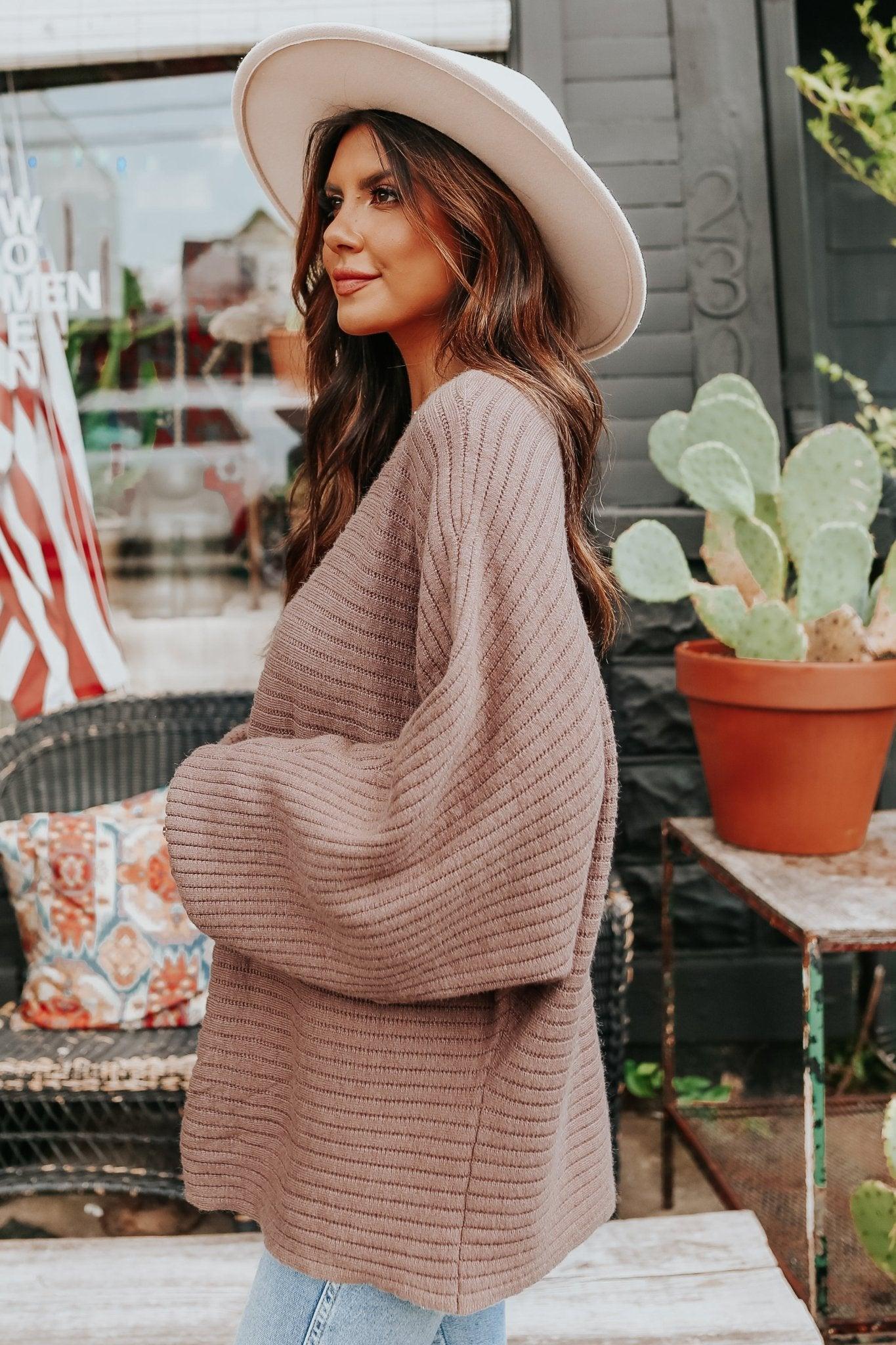 Latte Run Boatneck Dolman Ribbed Sweater - Mocha - FINAL SALE Product Image