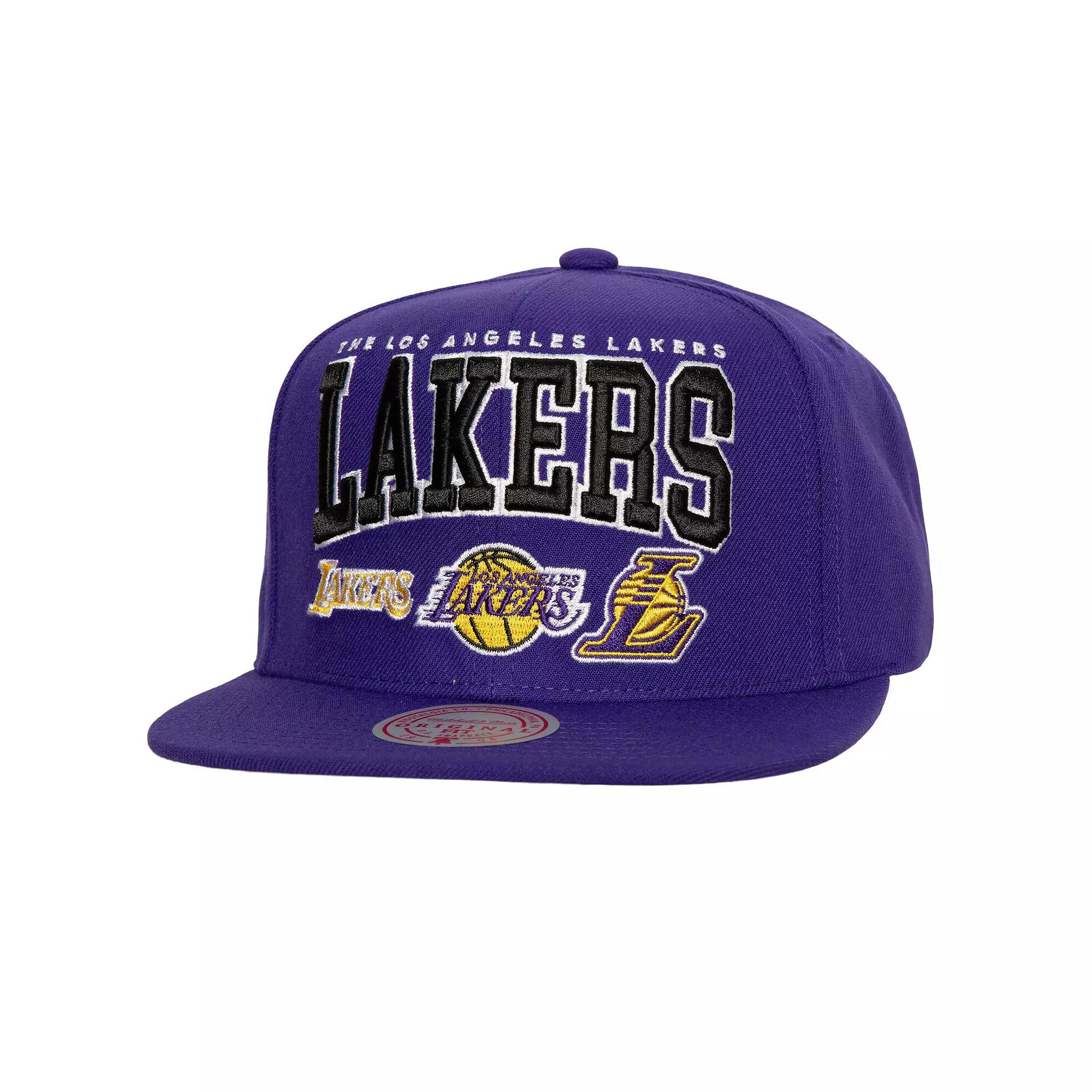 Men's Mitchell & Ness Purple Los Angeles Lakers Champ Stack Snapback Hat Product Image