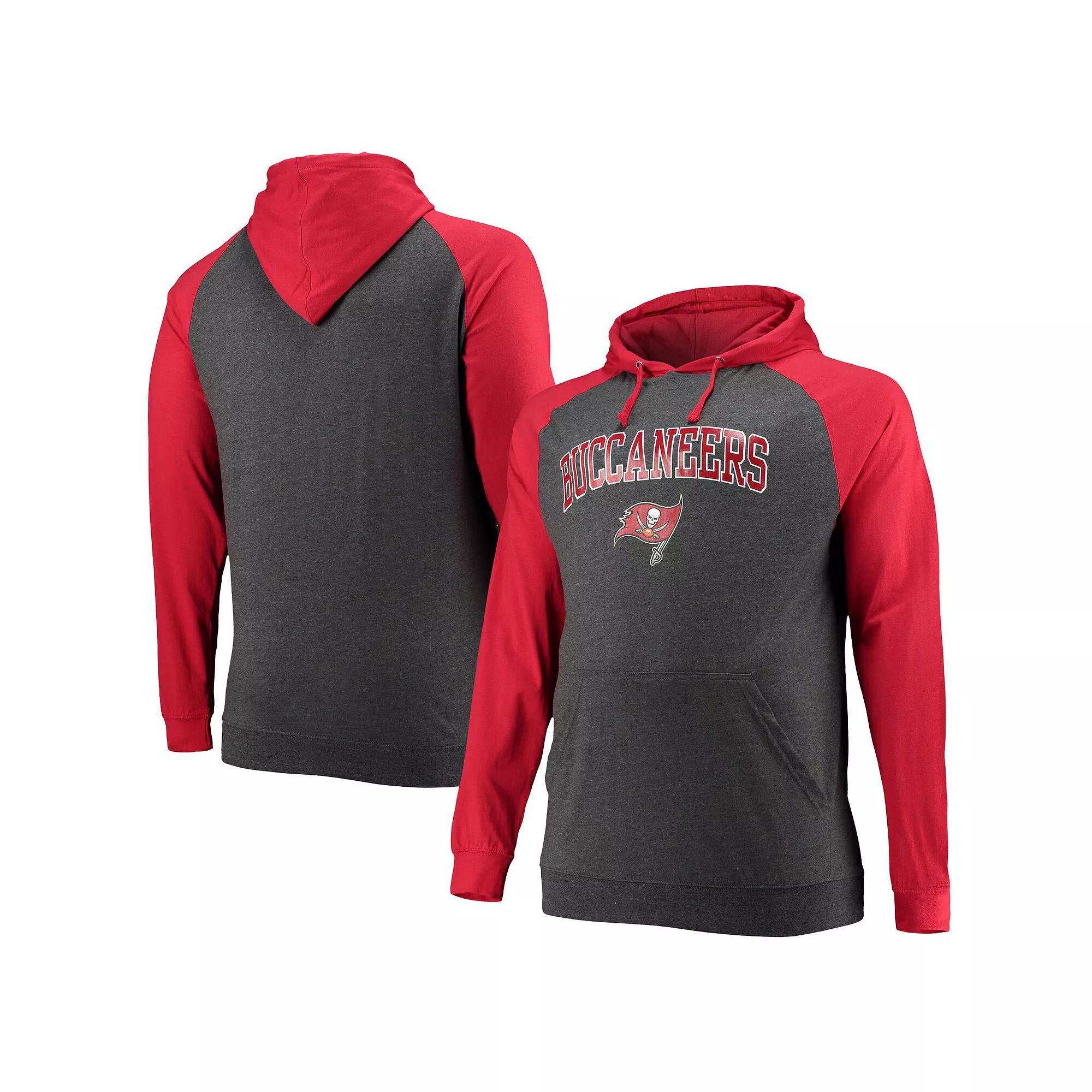 Men's Fanatics Branded Red/Heathered Charcoal Tampa Bay Buccaneers Big & Tall Lightweight Raglan Pullover Hoodie, Size: XLT Product Image