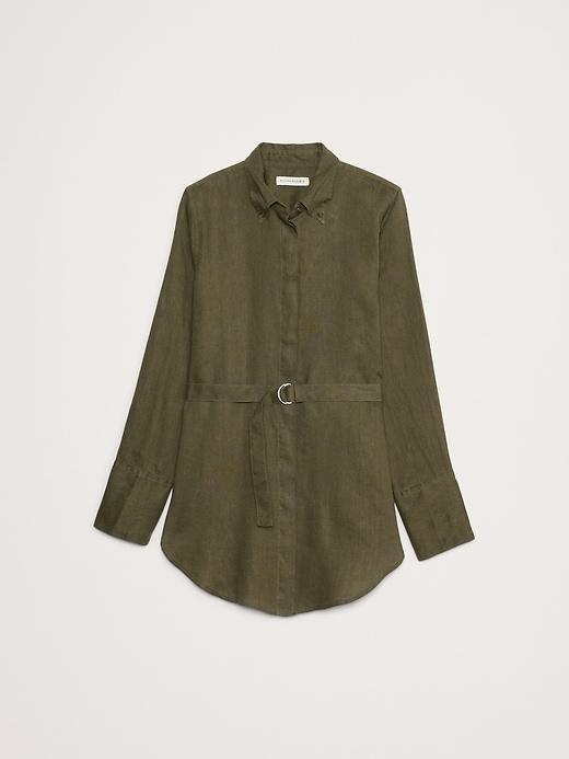 Linen Belted Tunic Shirt Product Image