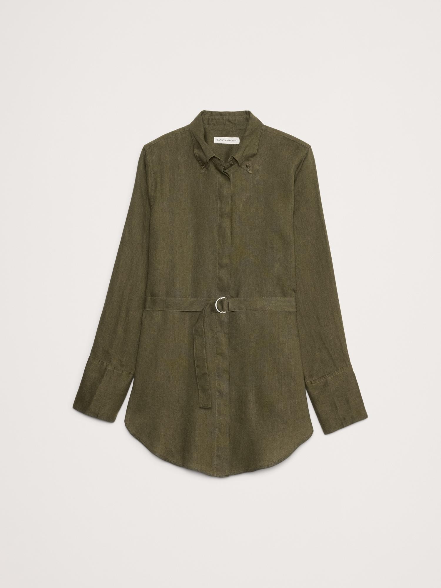 Linen Belted Tunic Shirt Product Image