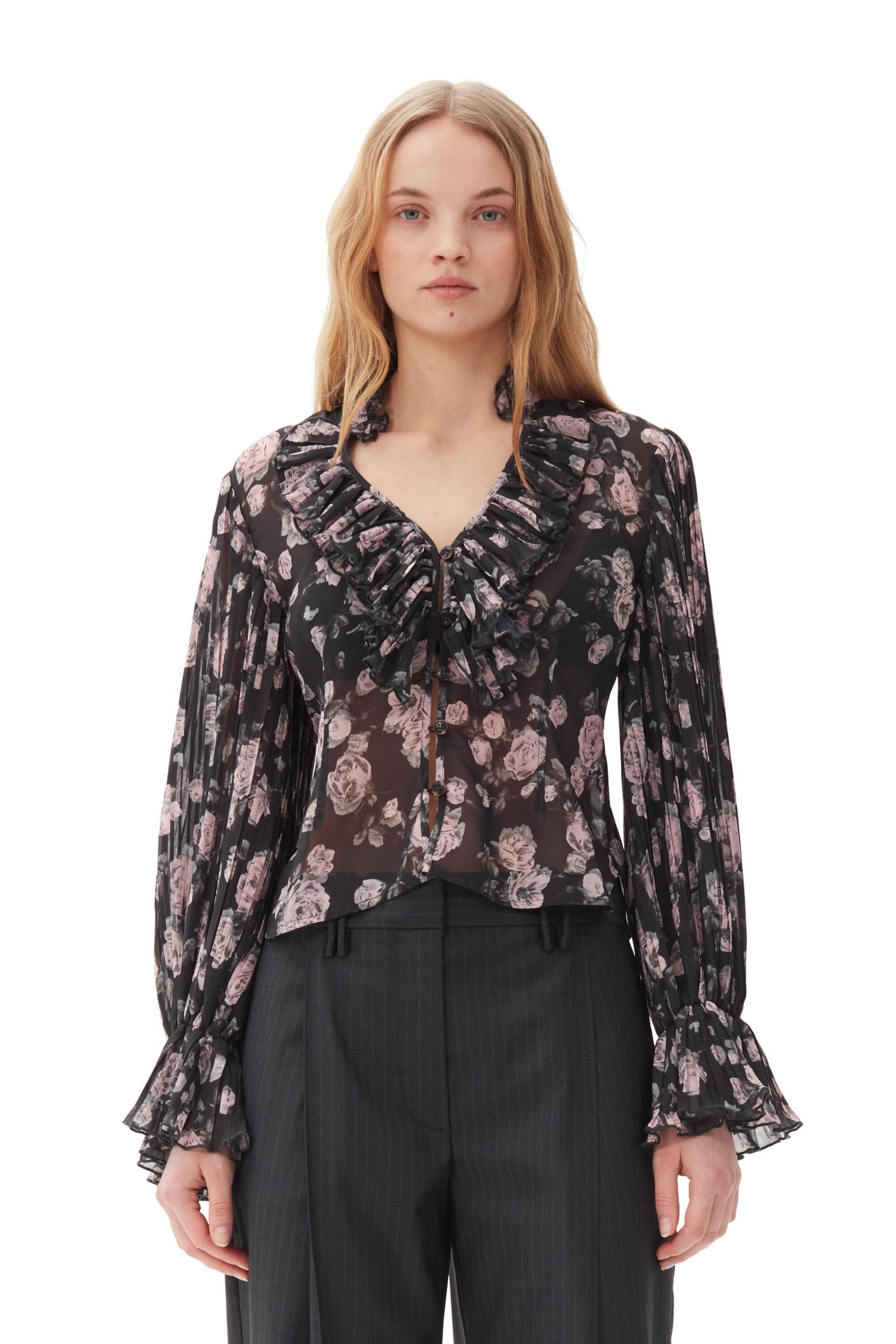 Floral Printed Pleated Georgette Blouse Product Image