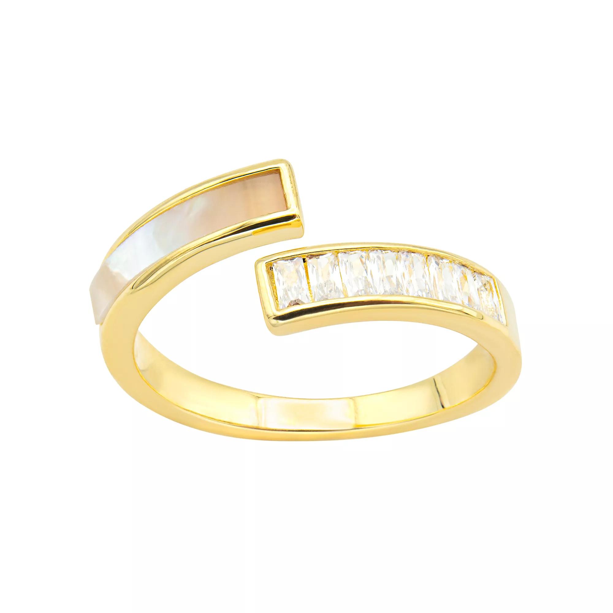 City Luxe Gold Tone Mother-of-Pearl & Cubic Zirconia Bypass Ring, Womens Gold Tone Mop Product Image