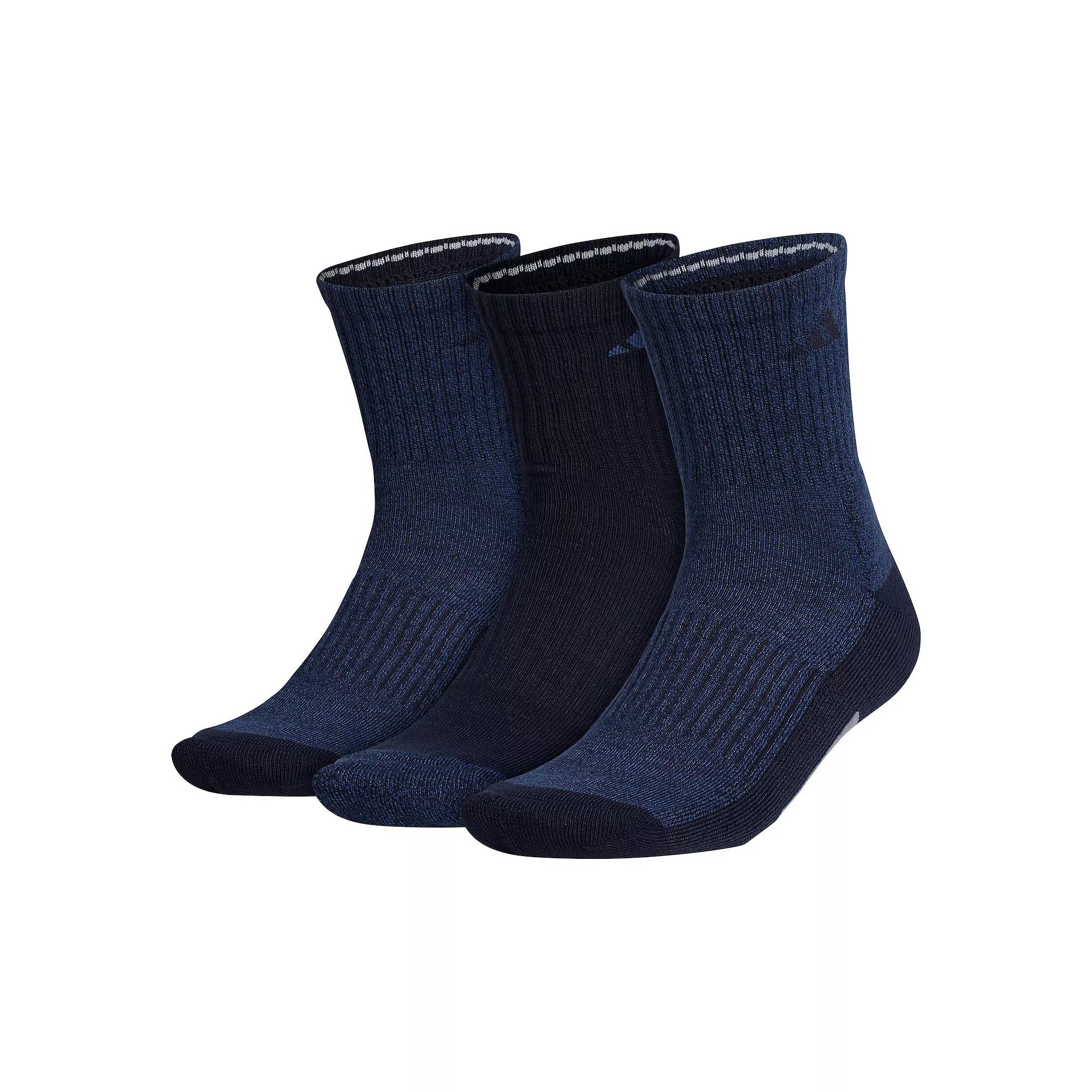 Men's adidas 3-pack Cushioned Mid-Crew Socks, Size: 6-12, Black Marine Blue Gray Product Image