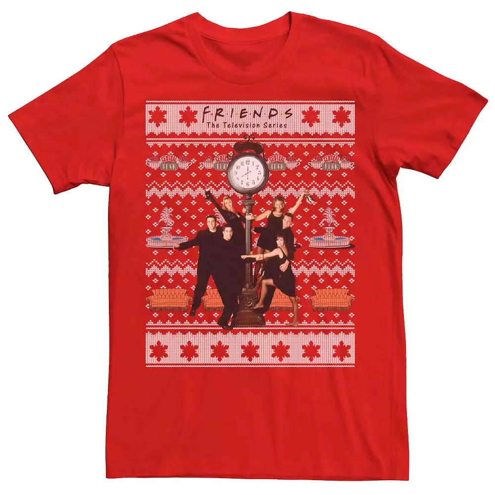 Men's Friends Around The Clock Holiday Pattern Tee, Size: 3XL, Red Product Image
