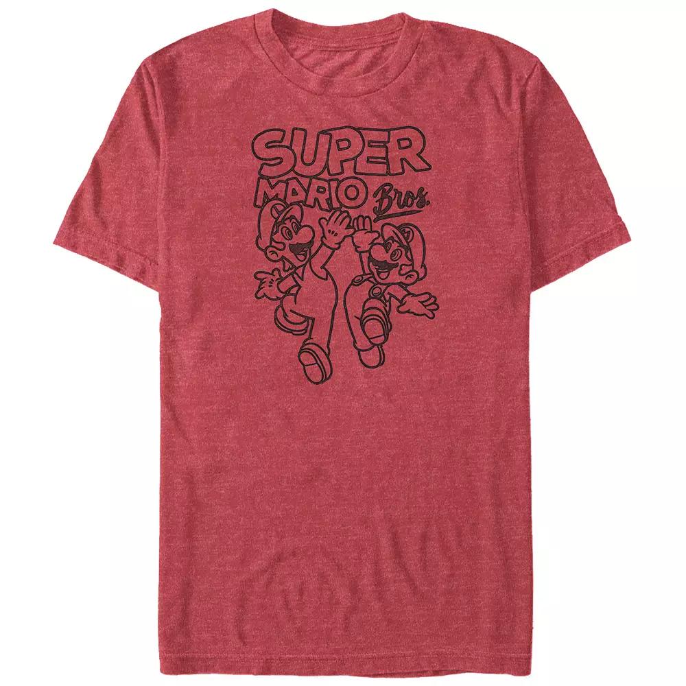 Big & Tall Super Mario Bros And Luigi High Five Graphic Tee, Men's, Size: Large Tall, Red Grey Product Image