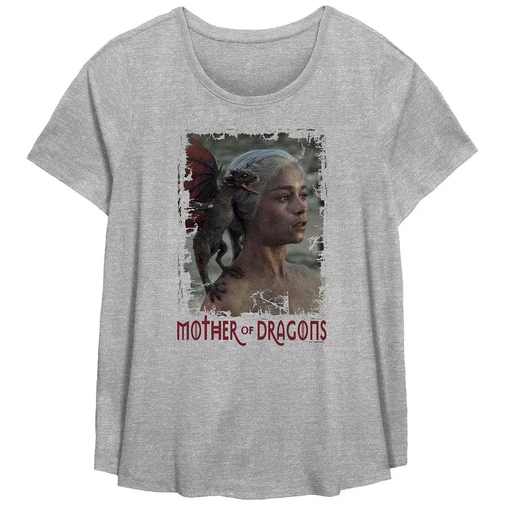 Plus Size Game Of Thrones Mother Of Dragons Scoop Hem Flowy Graphic Tee, Women's, Size: 2XL, Grey Gray Product Image