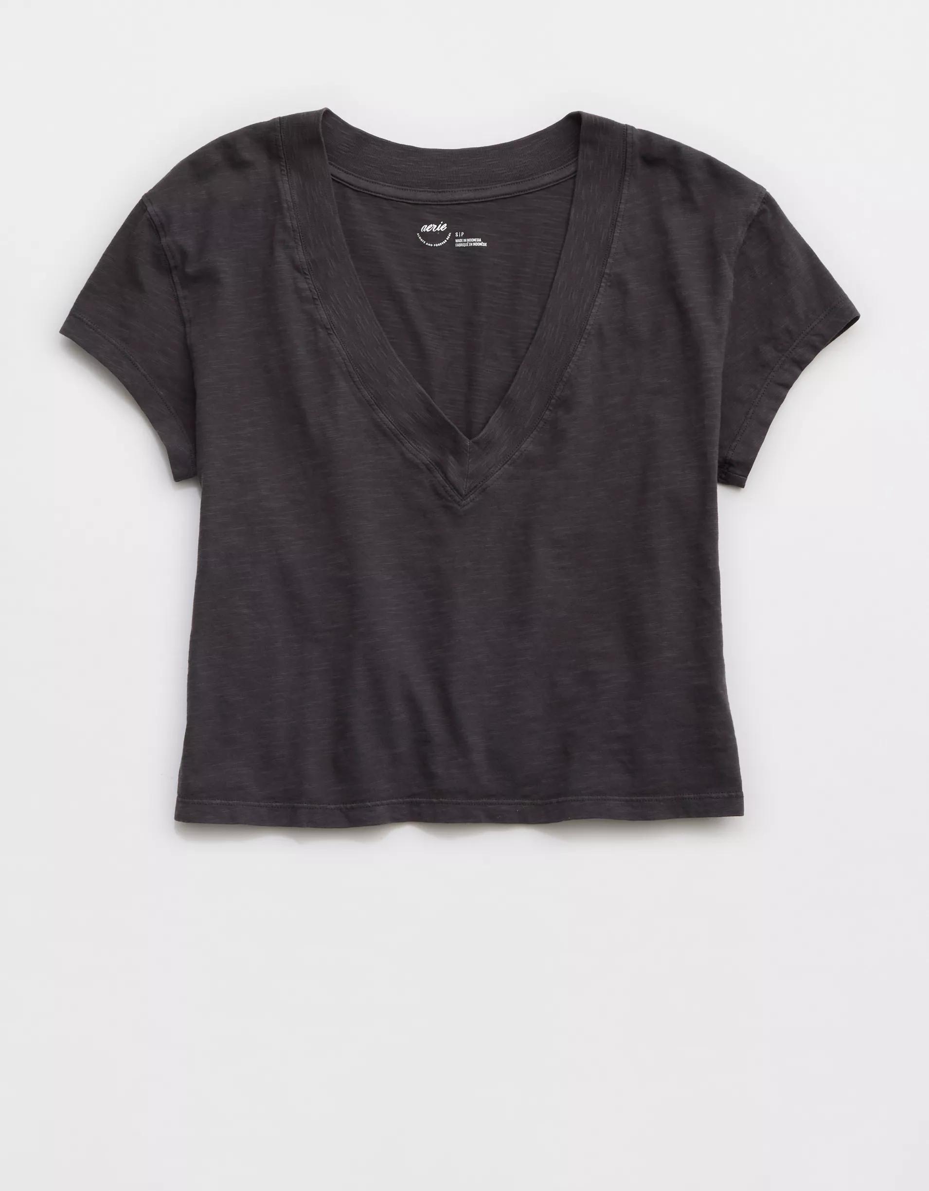 Aerie Cropped Extreme V-Neck T-Shirt Product Image