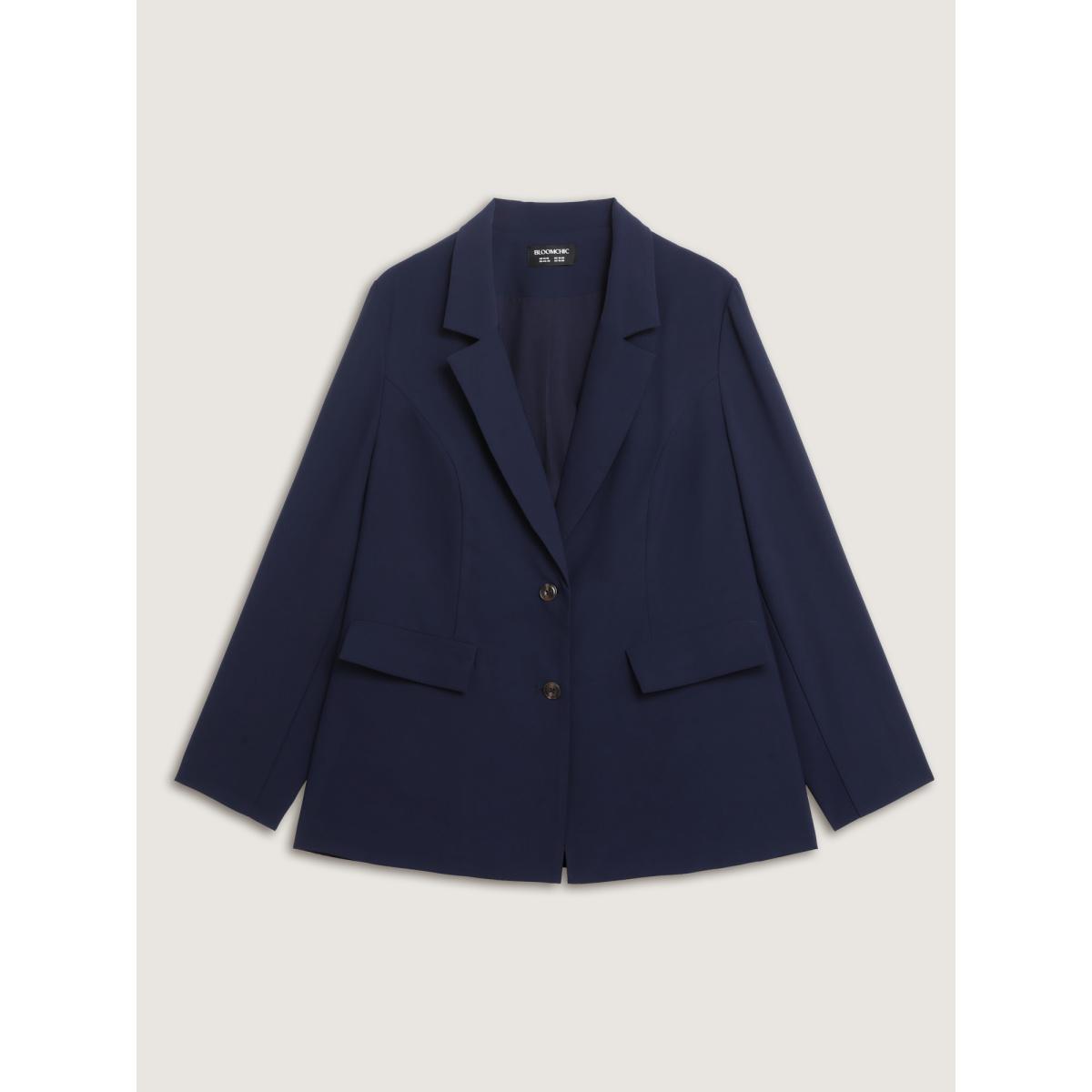 Plus Size Bowknot Back Split Hem Contrast Blazer DarkBlue Women Casual Tie knot Sleeve Extra Long Sleeve Suit Collar 26/4X Open pocket with flap Leisure Blazers BloomChic Product Image