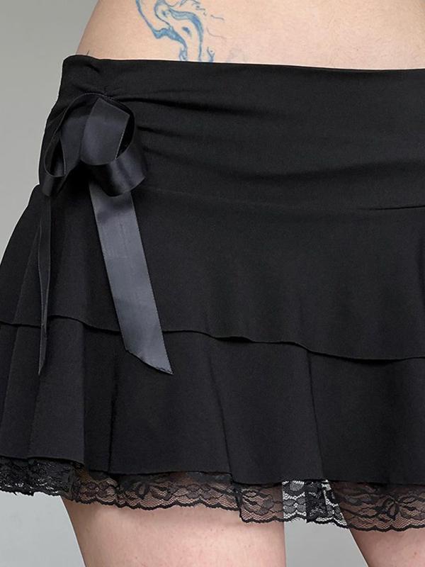 Lace Patchwork Bow Mini Skirt Product Image