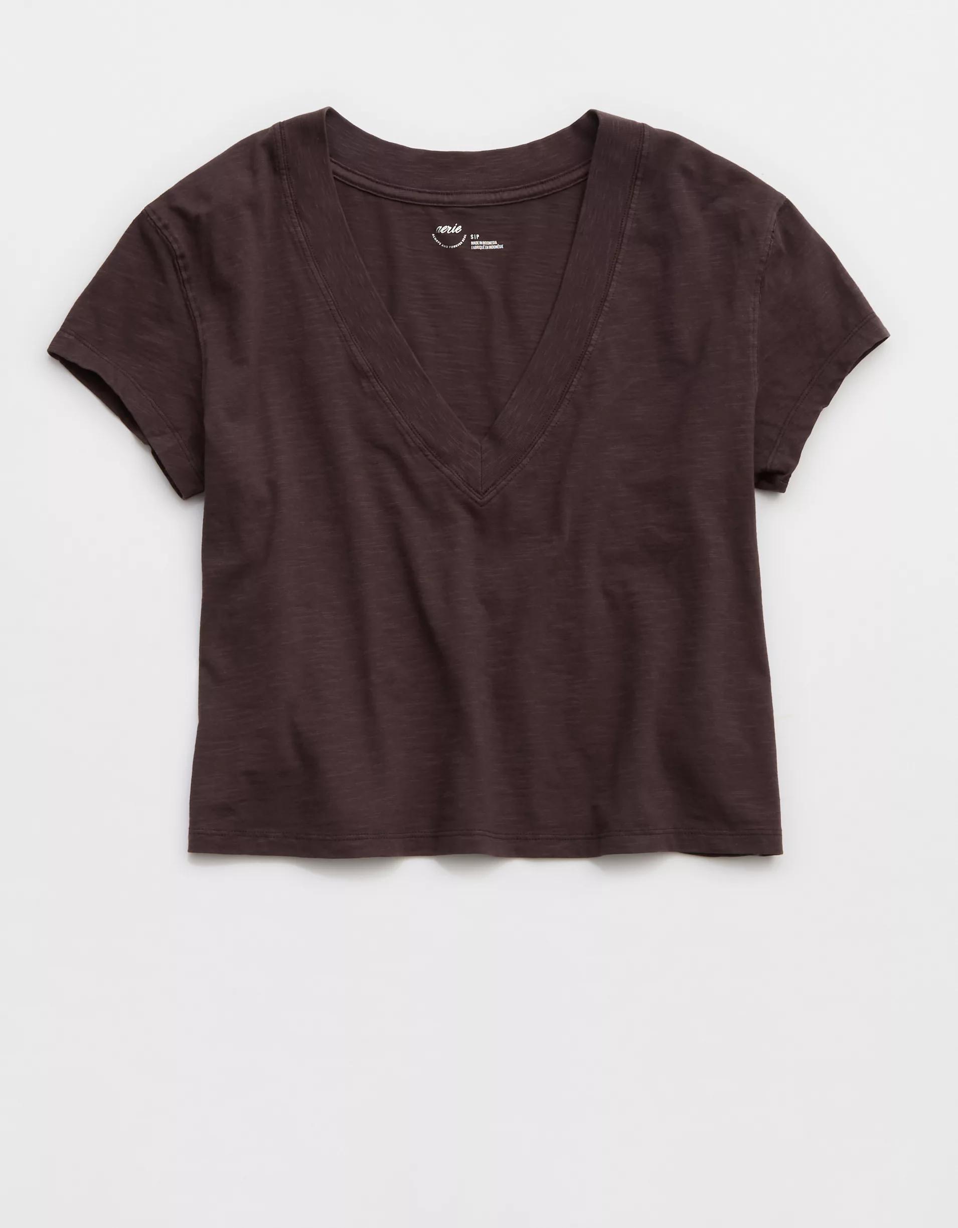 Aerie Cropped Extreme V-Neck T-Shirt Product Image