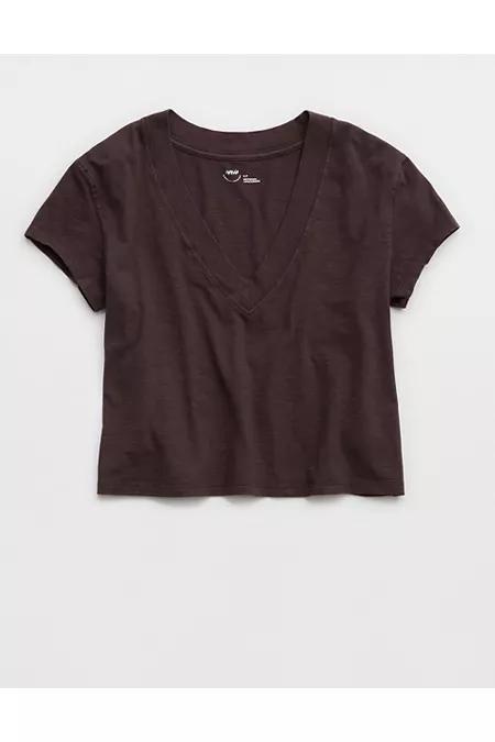 Aerie Cropped Extreme V-Neck T-Shirt Women's Product Image
