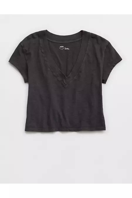 Aerie Cropped Extreme V-Neck T-Shirt Women's Product Image