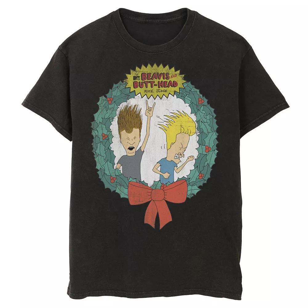 Men's Cartoon Network Beavis and Butthead Christmas Wreath Tee,  Product Image