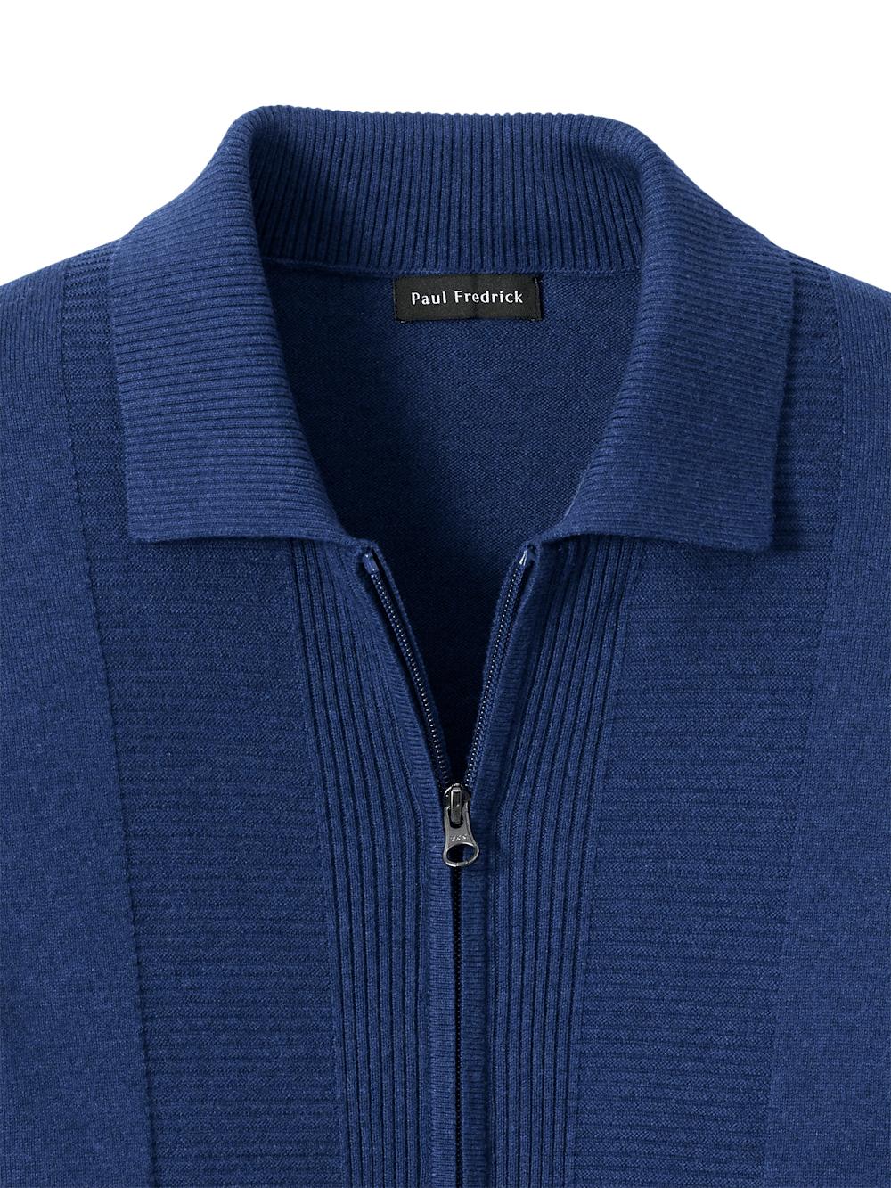 Silk Cotton Cashmere Full Zip Polo - Navy Product Image