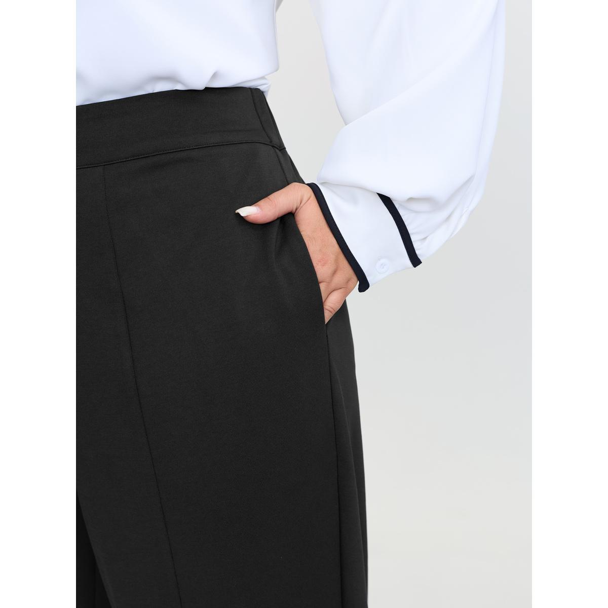 Plus Size Elastic Back Waistband Pants Women Black Office Jogger Mid Rise Office Pants BloomChic 14-16/1X Product Image