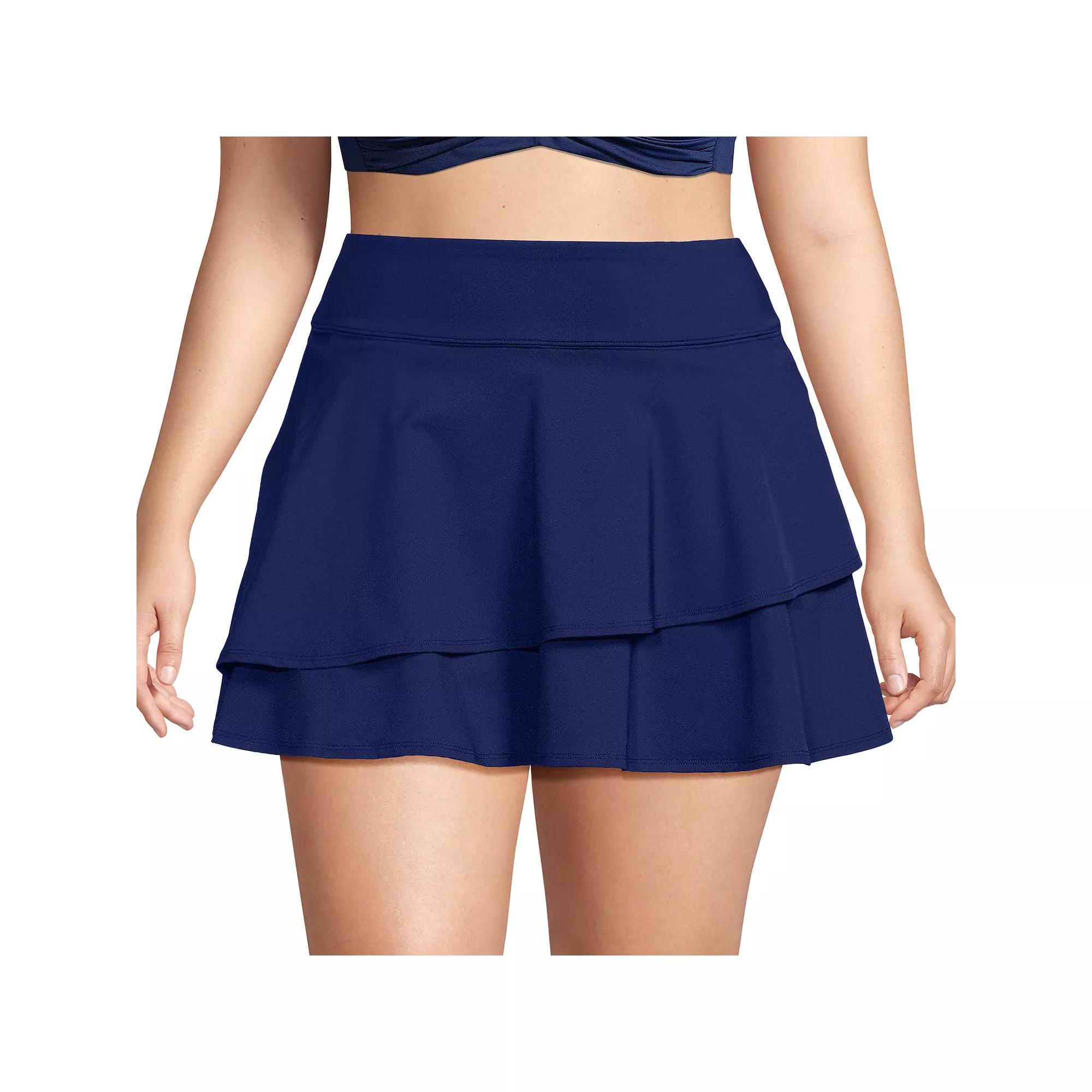 Plus Size Lands' End Chlorine Resistant High Waisted Tulip Hem Swim Skort Swim Bottoms, Women's, Size: 1XL, Deep  Blue Product Image