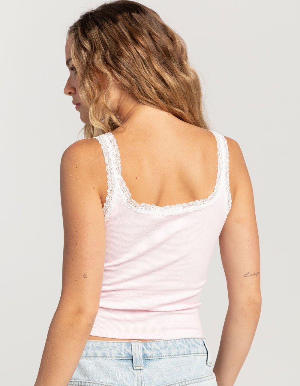 FULL TILT Lace Trim Womens Tank Top - PINK Product Image