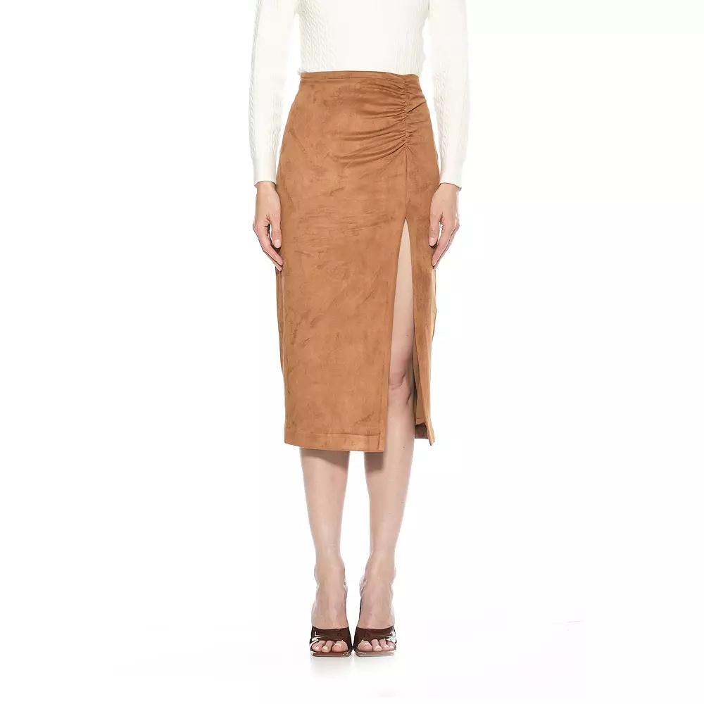 Women's ALEXIA ADMOR Zayla Suede Pencil Skirt with Ruching Detail,  Product Image