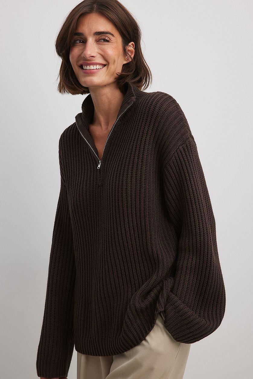 High Neck Zipped Knitted Sweater Product Image