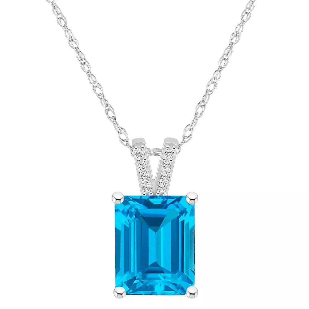 Alyson Layne 10k White Gold Emerald Cut Gemstone Diamond Accent Pendant Necklace, Women's, Size: 18", Blue Topaz Product Image