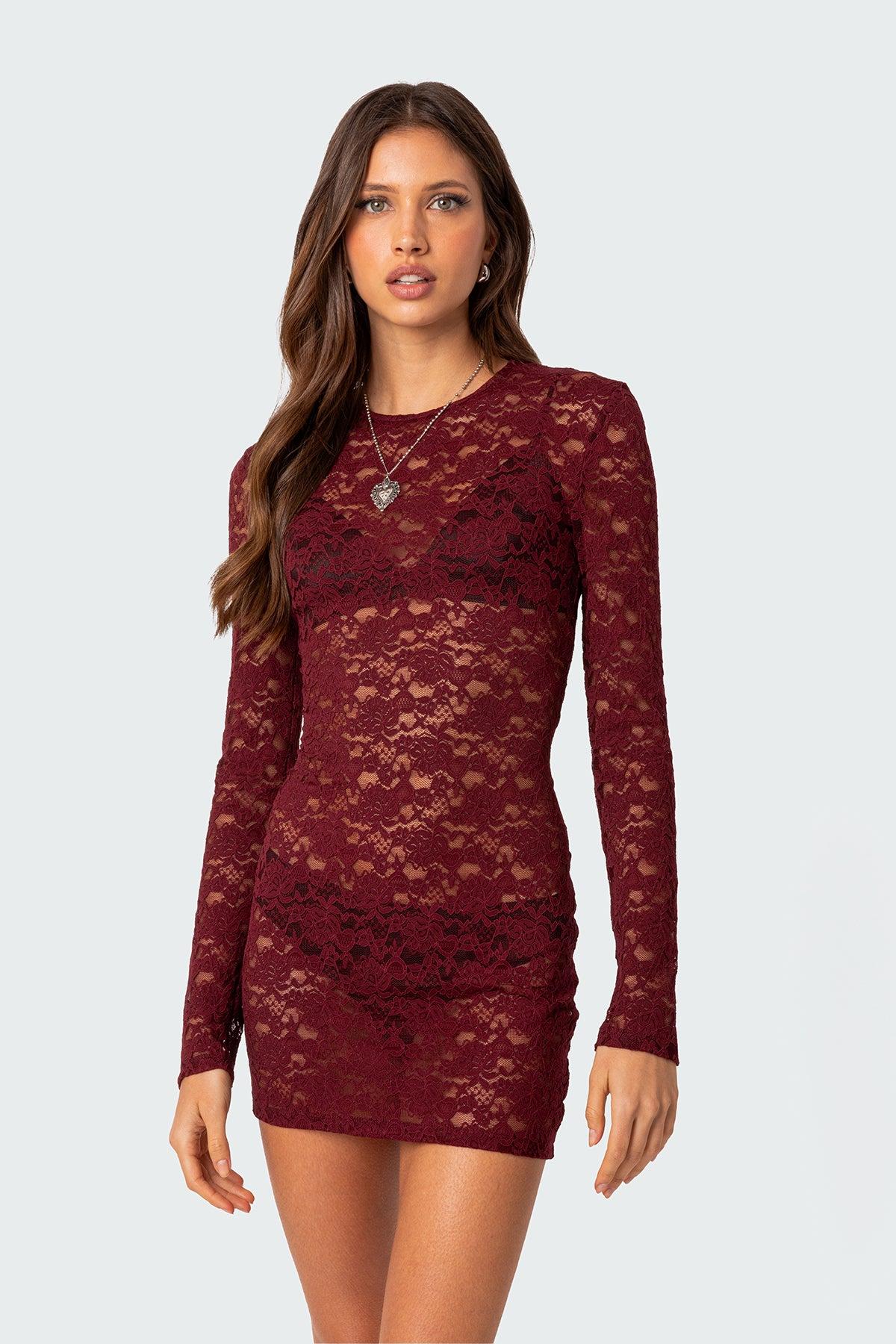 Surreal Sheer Lace Mini Dress Product Image