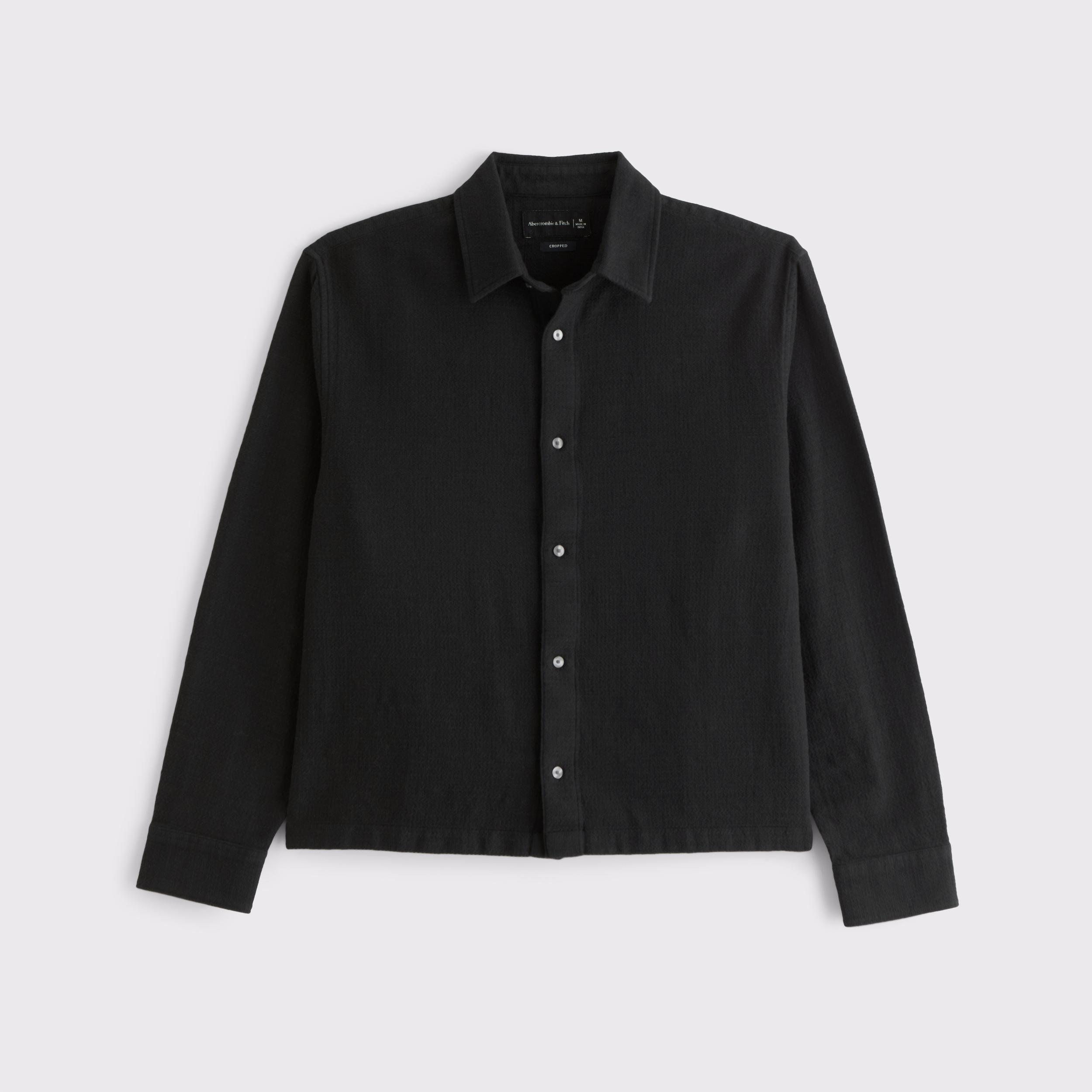 Cropped Slub Button-Up Shirt Product Image