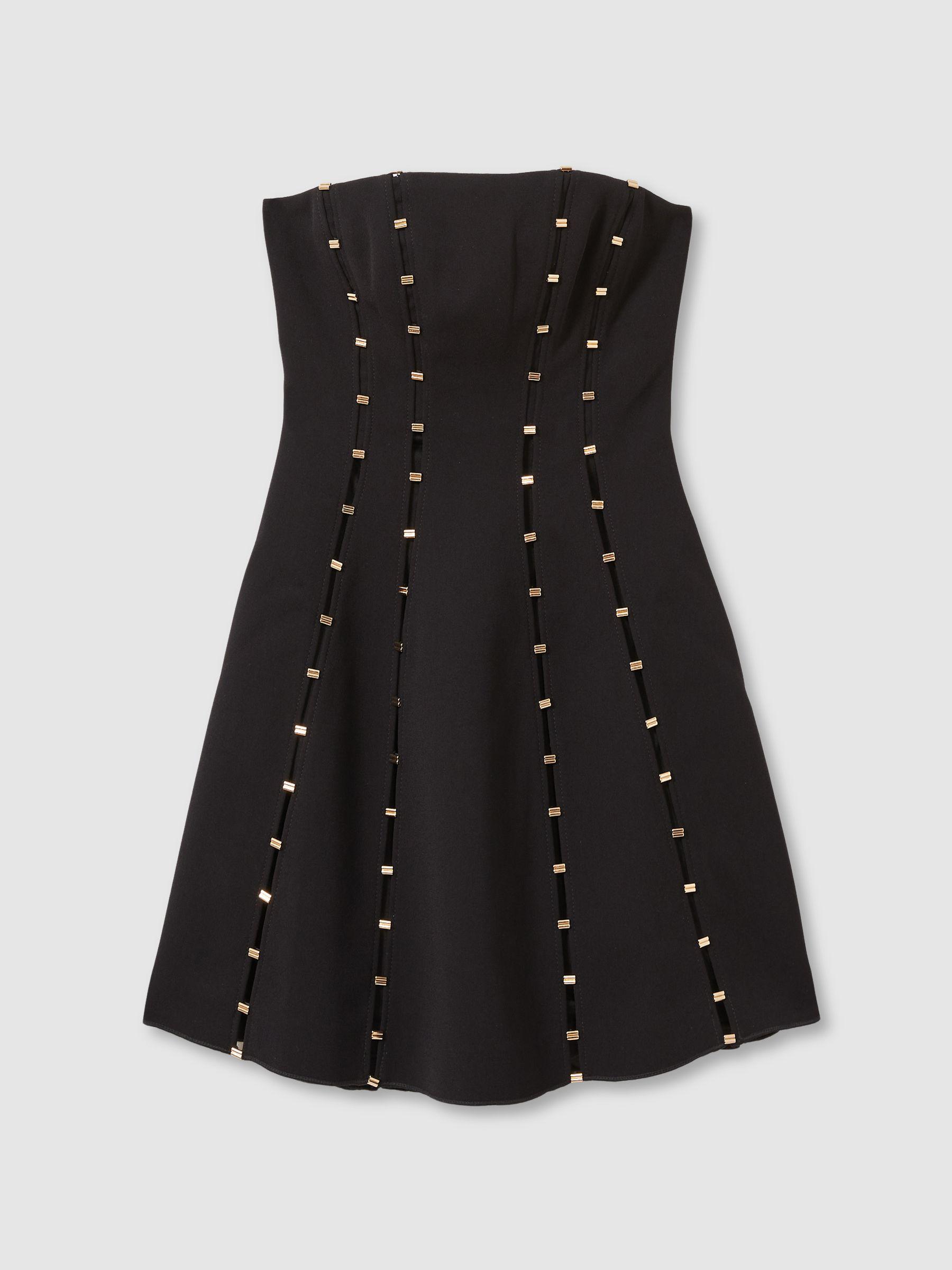 Acler Strapless Crepe Bar-Seam Black Mini Dress in Black Product Image