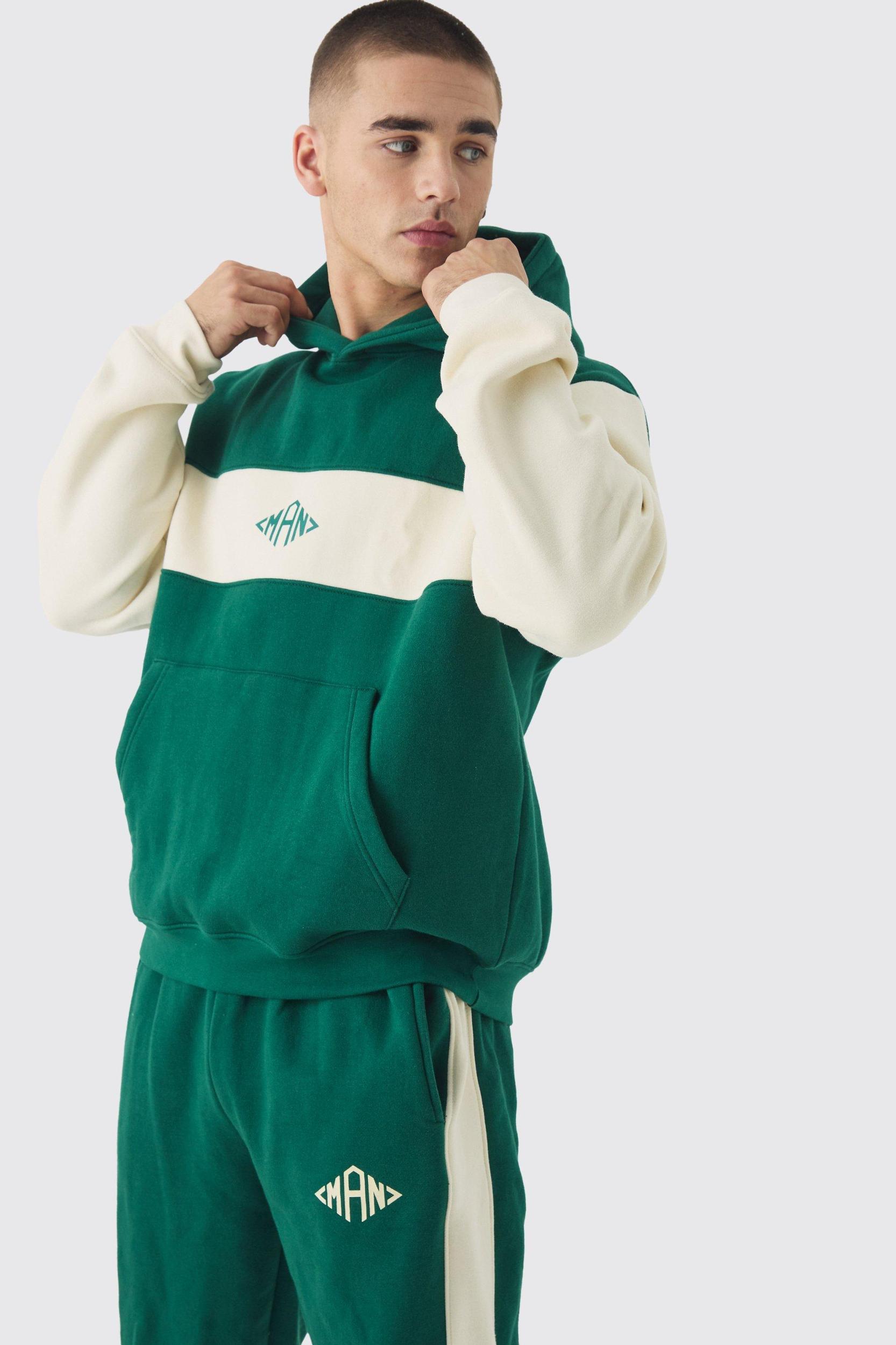 Regular Fit Man Diamond Colour Block Hooded Tracksuit | boohooMAN USA Product Image