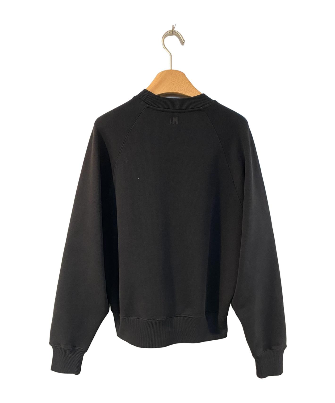 AMI ALEXANDRE MATTIUSSI Ami Classic Black Sweater With Round Neckline And Emblem Detail Product Image