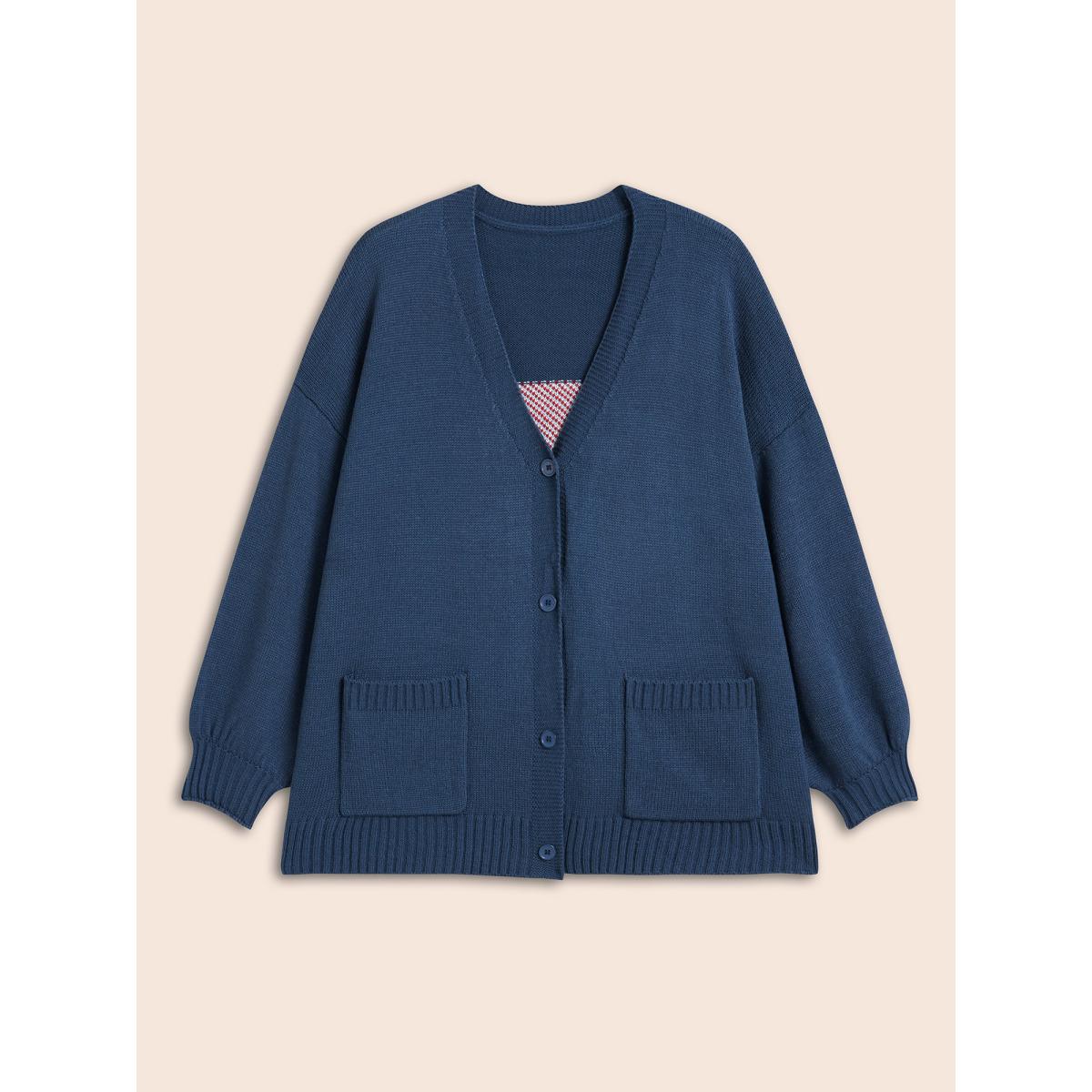 Plus Size Landscape Pattern Drop Shoulder Sleeve Cardigan Mediumblue Women Casual Loose Long Sleeve Everyday Cardigans BloomChic 10/M Product Image