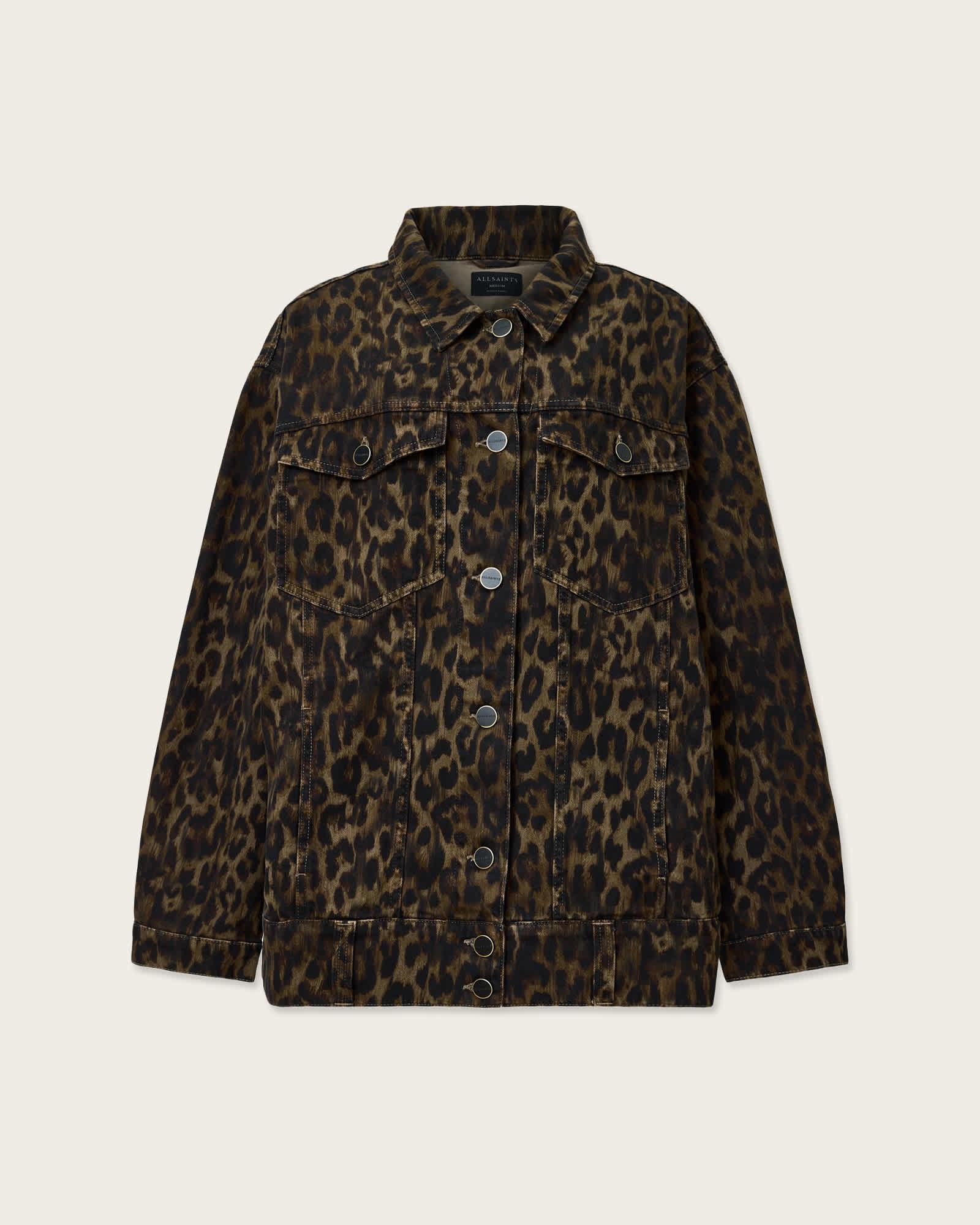 Willow Leopard Print Denim Jacket LEPPO BROWN | ALLSAINTS US Product Image