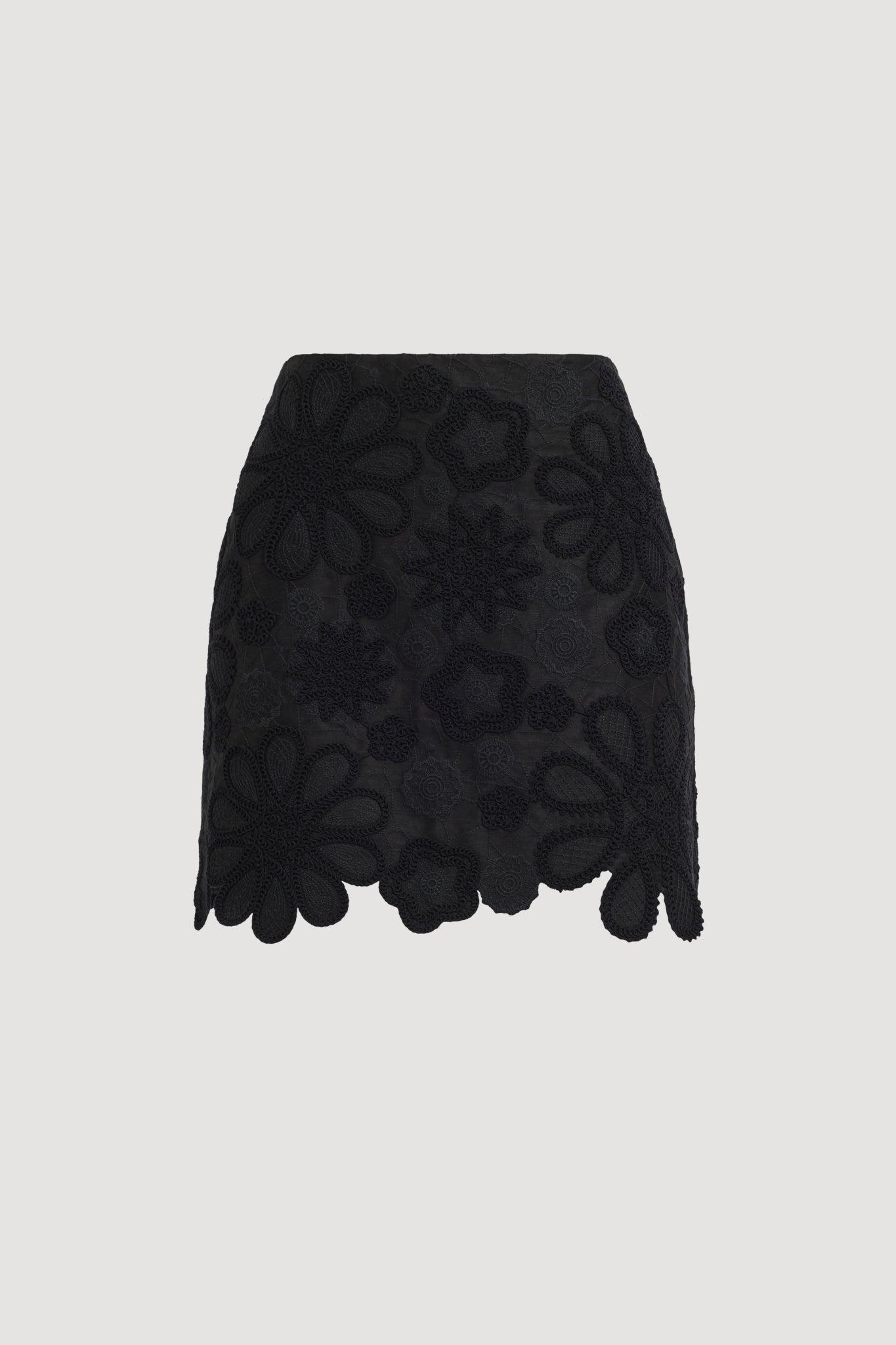 Gia Embroidered Mini Skirt-BLACK / 4 Product Image