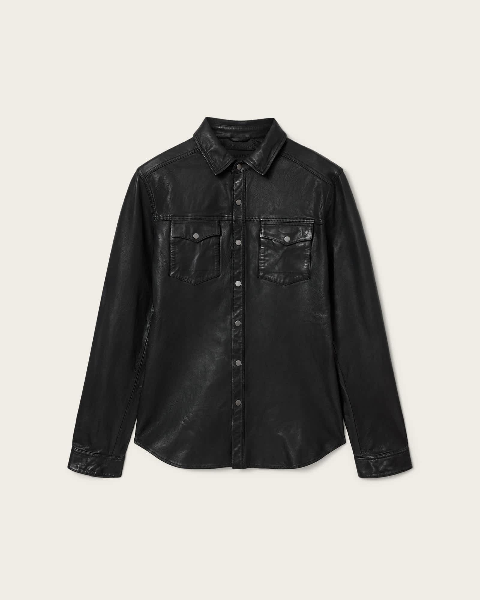 Irwin Leather Shirt Black | ALLSAINTS US Product Image