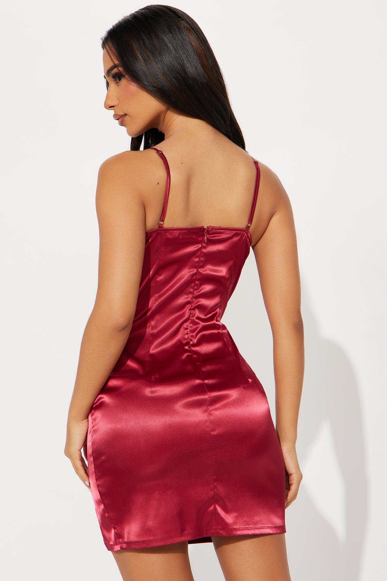 Spellbound Stretch Satin Micro Mini Dress - Red Product Image