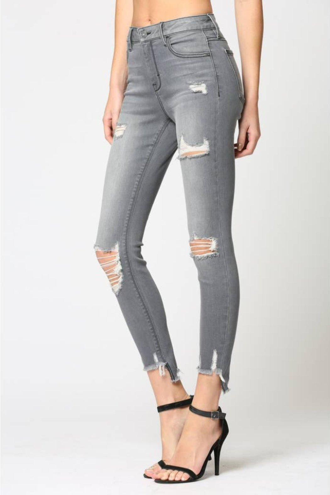 Destructed Step Hem Skinny Jeans Product Image