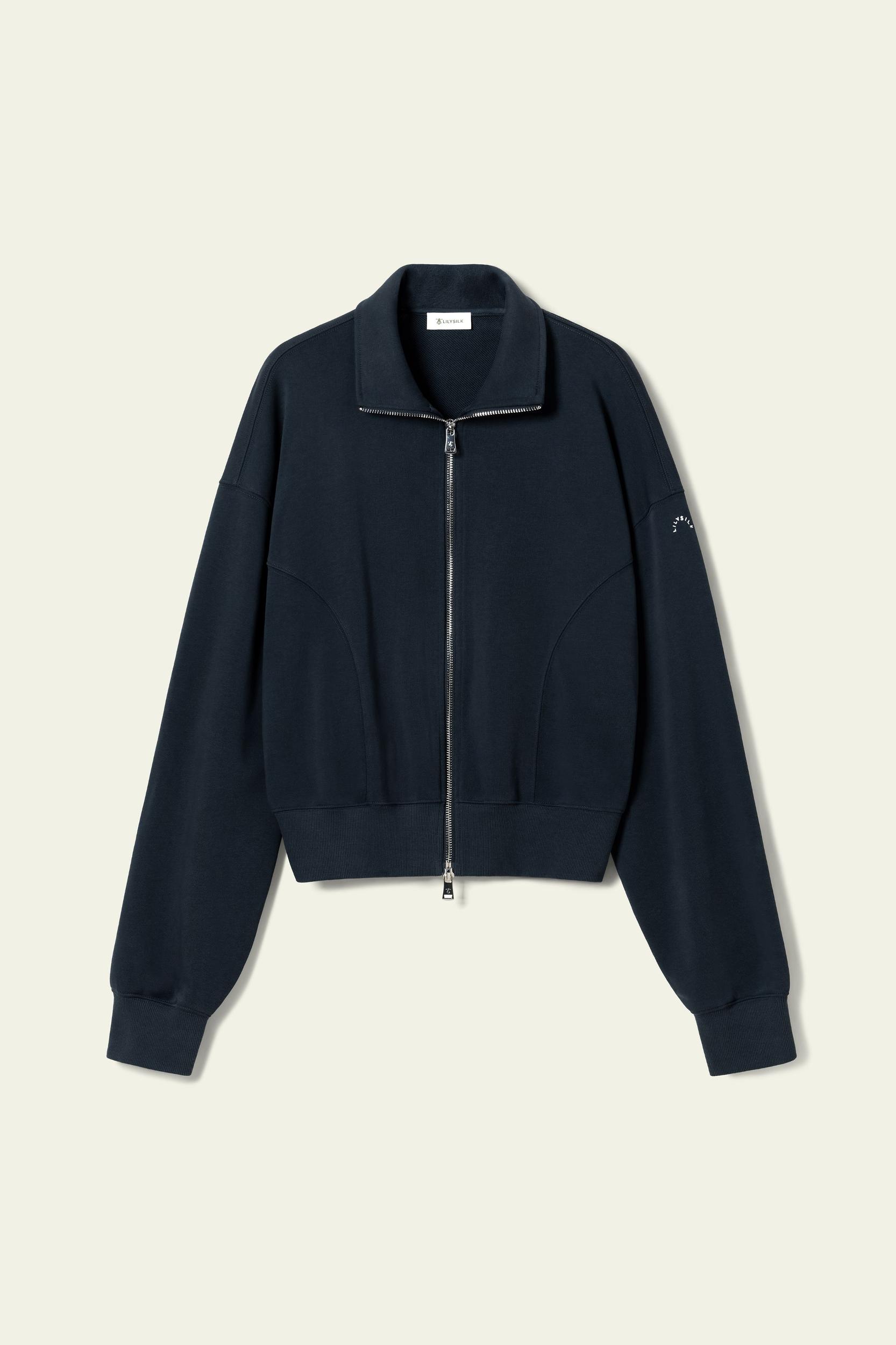 LILYSILK Women's SILKERRY Silk Blend Oversized Two-Way Zip Jacket Navy XL Product Image