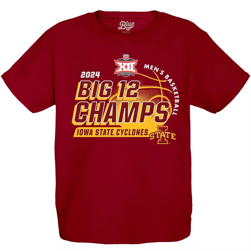 Youth Blue 84  Cardinal Iowa State Cyclones 2024 Big 12 Men's Basketball Conference Tournament Champions Locker Room T-Shirt, Boy's, Size: YTH Medium, Red Product Image